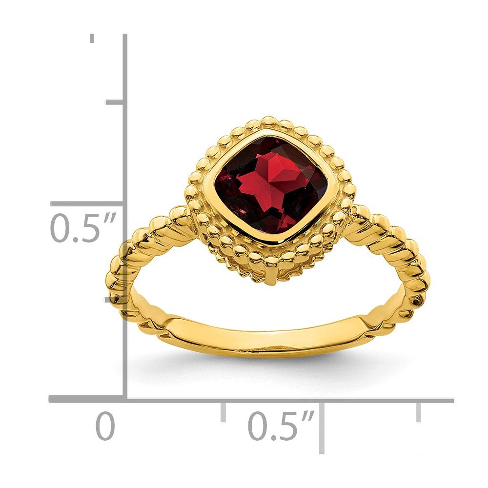 14K Yellow Gold Cushion Garnet Ring