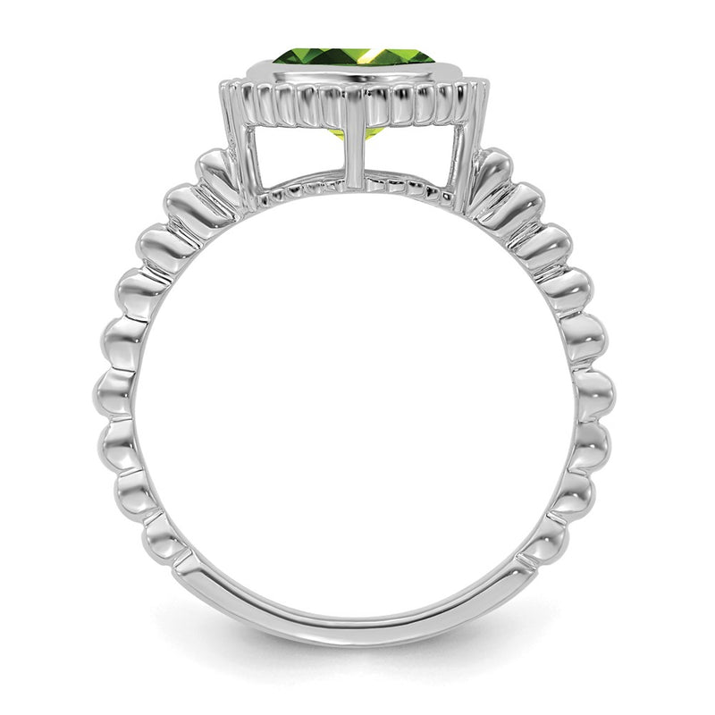 Solid 14k White Gold Cushion Simulated Peridot Ring
