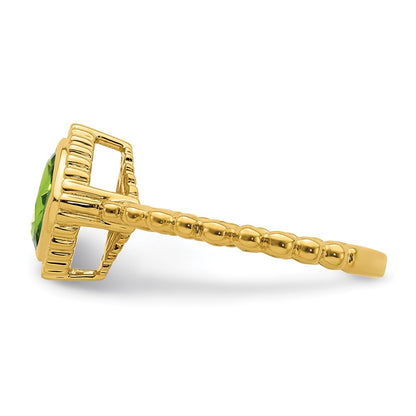 14K Yellow Gold Cushion Peridot Ring