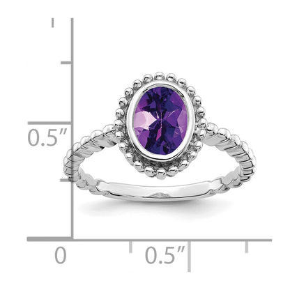 Solid 14k White Gold Oval Simulated Amethyst Ring