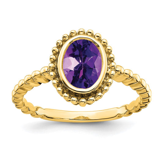 14K Yellow Gold Oval Amethyst Ring