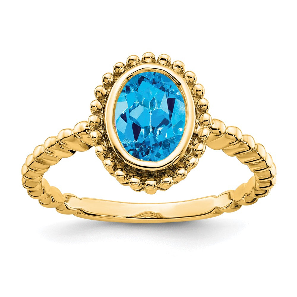 14K Yellow Gold Oval Blue Topaz Ring