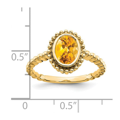 14K Yellow Gold Oval Citrine Ring