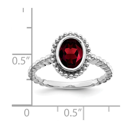 Solid 14k White Gold Oval Simulated Garnet Ring