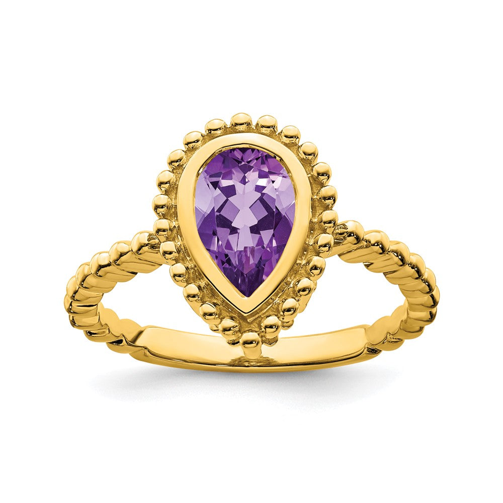 14K Yellow Gold Pear Amethyst Ring