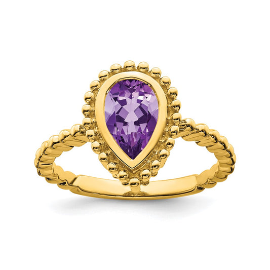 14K Yellow Gold Pear Amethyst Ring