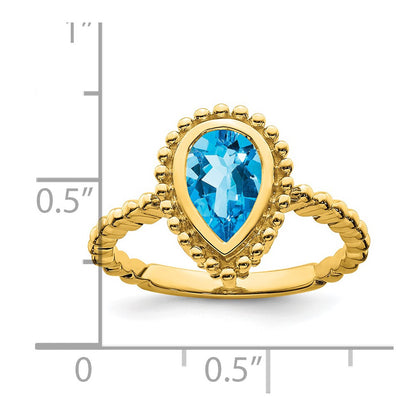 14K Yellow Gold Pear Blue Topaz Ring