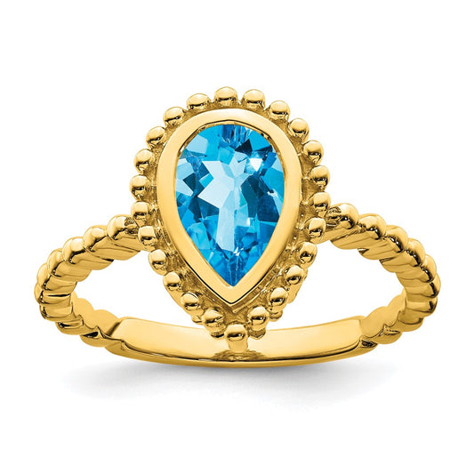 14K Yellow Gold Pear Blue Topaz Ring