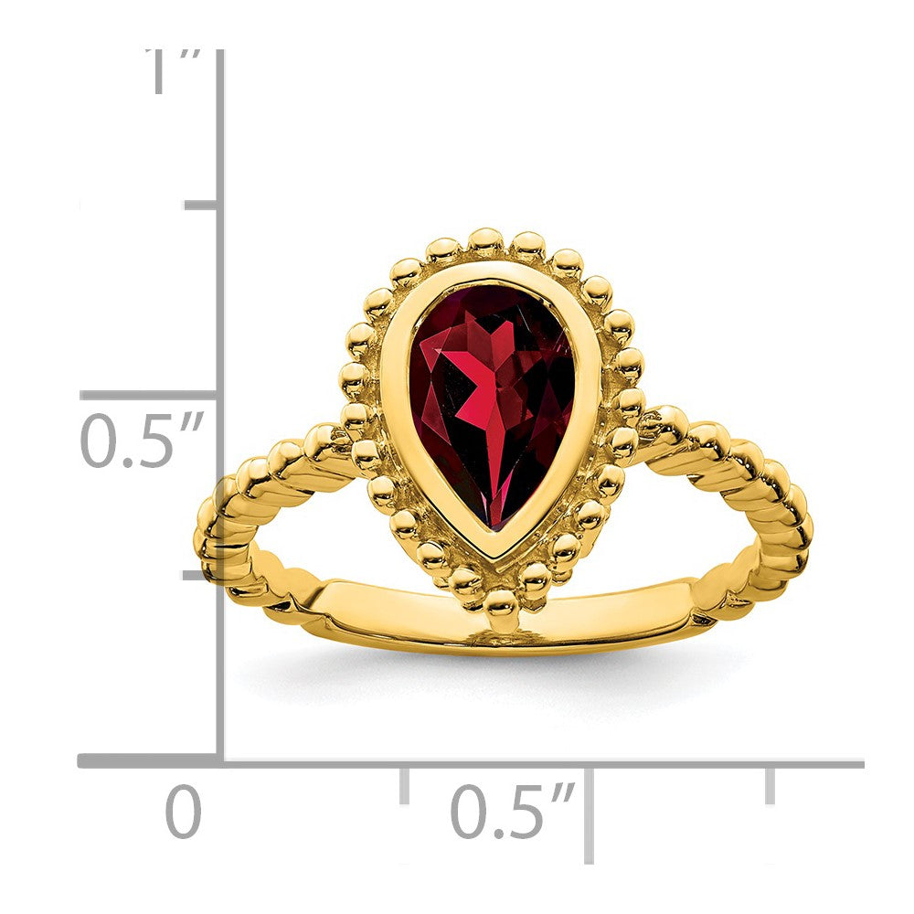Solid 14k Yellow Gold Pear Simulated Garnet Ring