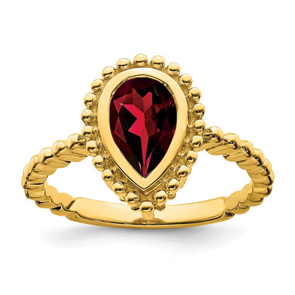 Solid 14k Yellow Gold Pear Simulated Garnet Ring