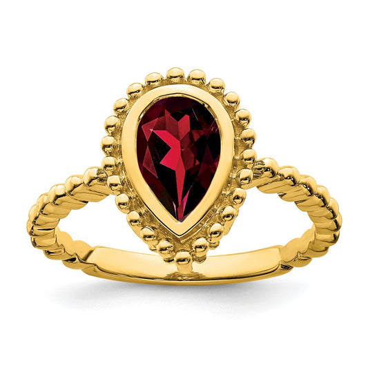 Solid 14k Yellow Gold Pear Simulated Garnet Ring