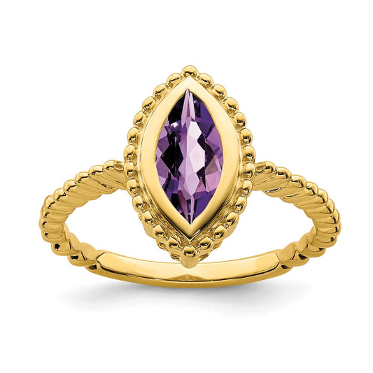 14K Yellow Gold Marquise Amethyst Ring