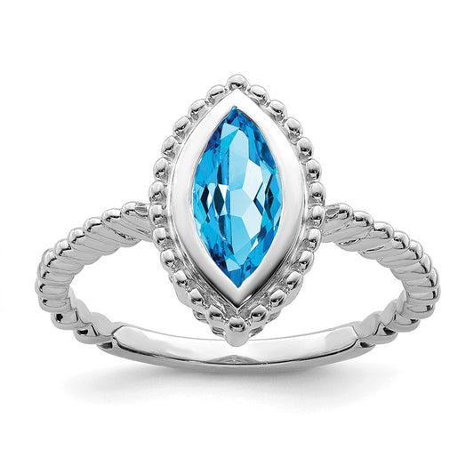 14k White Gold Marquise Blue Topaz Ring