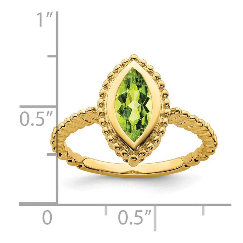Solid 14k Yellow Gold Marquise Simulated Peridot Ring