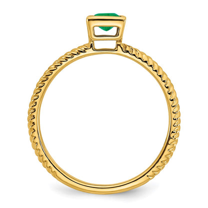 14K Yellow Gold Square Bezel Emerald Ring
