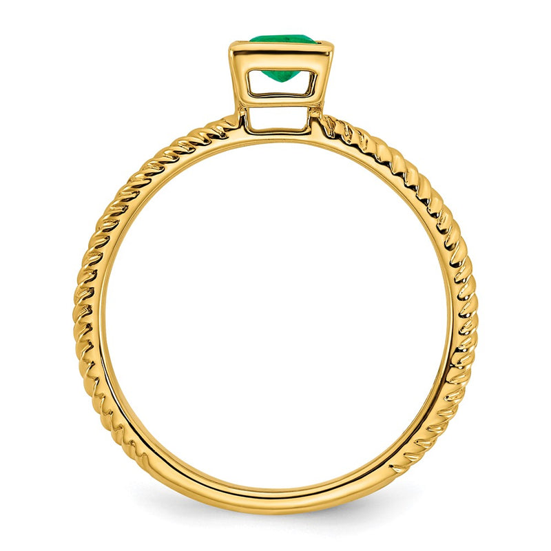 14K Yellow Gold Square Bezel Emerald Ring