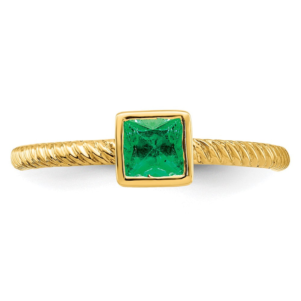 14K Yellow Gold Square Bezel Emerald Ring