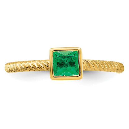 14K Yellow Gold Square Bezel Emerald Ring