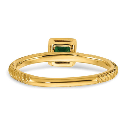14K Yellow Gold Square Bezel Emerald Ring
