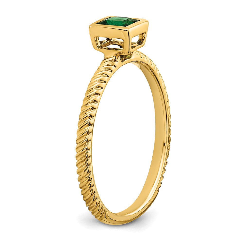 14K Yellow Gold Square Bezel Emerald Ring