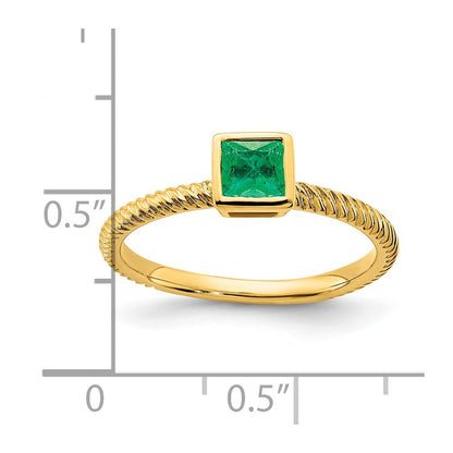 14K Yellow Gold Square Bezel Emerald Ring