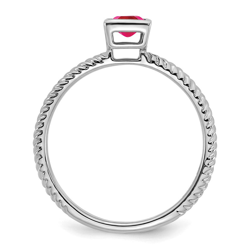 Solid 14k White Gold Square Bezel Simulated Ruby Ring