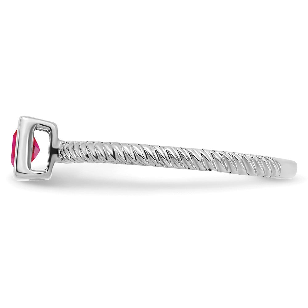 Solid 14k White Gold Square Bezel Simulated Ruby Ring