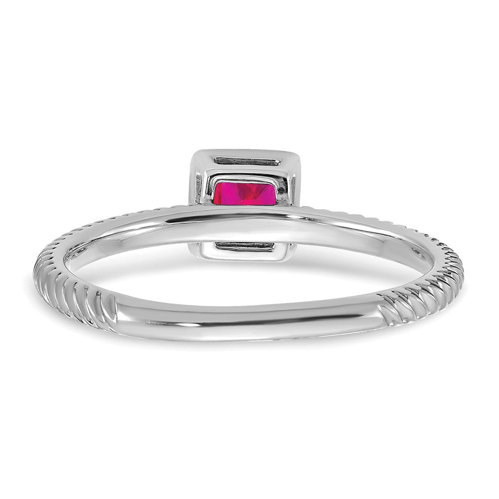 Solid 14k White Gold Square Bezel Simulated Ruby Ring