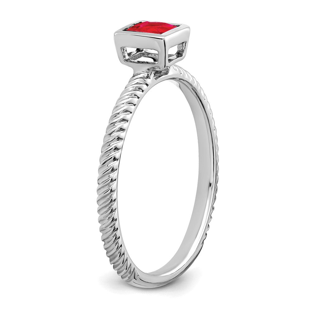 Solid 14k White Gold Square Bezel Simulated Ruby Ring