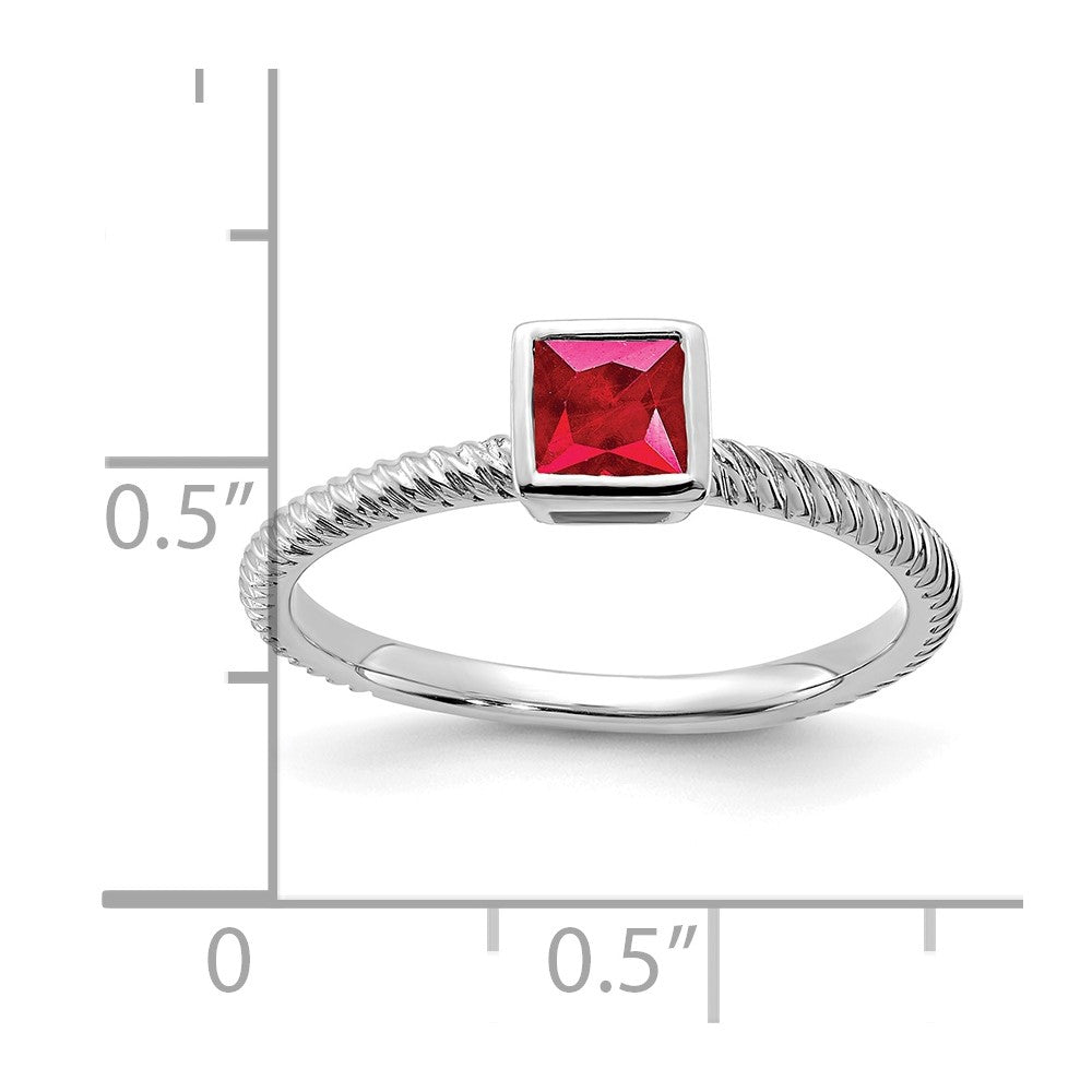 Solid 14k White Gold Square Bezel Simulated Ruby Ring