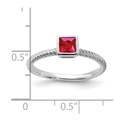 Solid 14k White Gold Square Bezel Simulated Ruby Ring