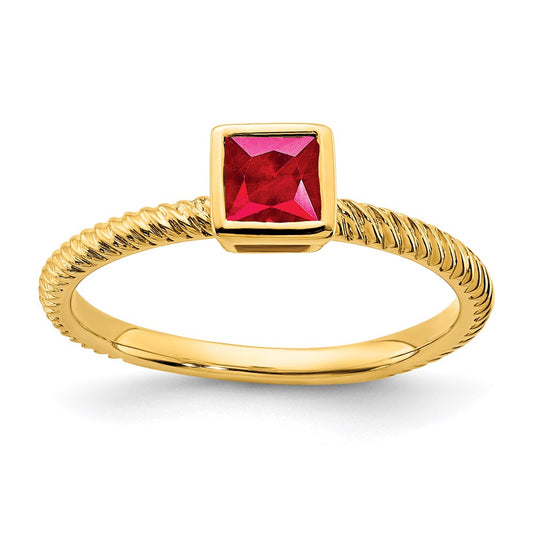 Solid 14k Yellow Gold Square Bezel Simulated Ruby Ring
