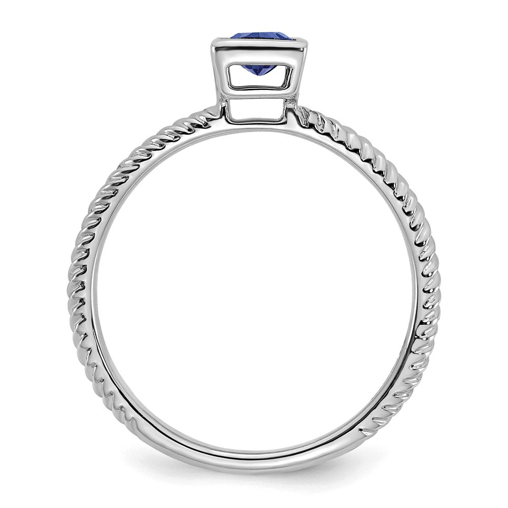 Solid 14k White Gold Square Bezel Simulated Sapphire Ring