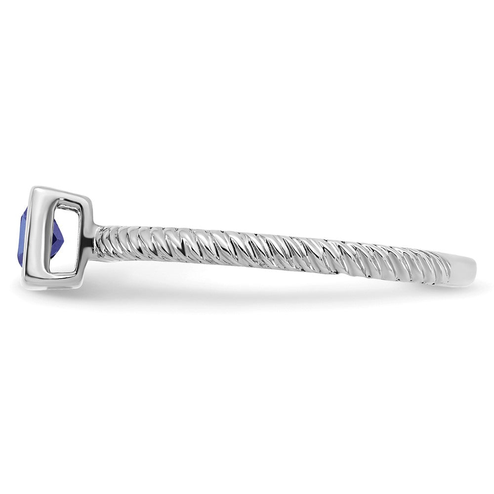 Solid 14k White Gold Square Bezel Simulated Sapphire Ring