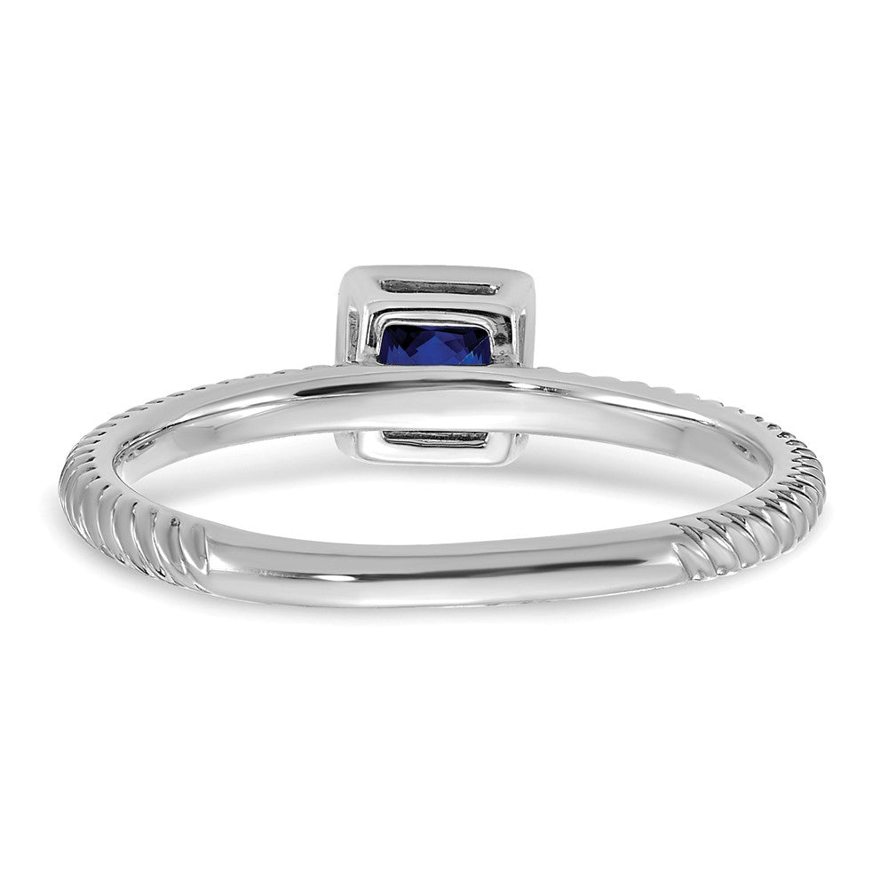 Solid 14k White Gold Square Bezel Simulated Sapphire Ring