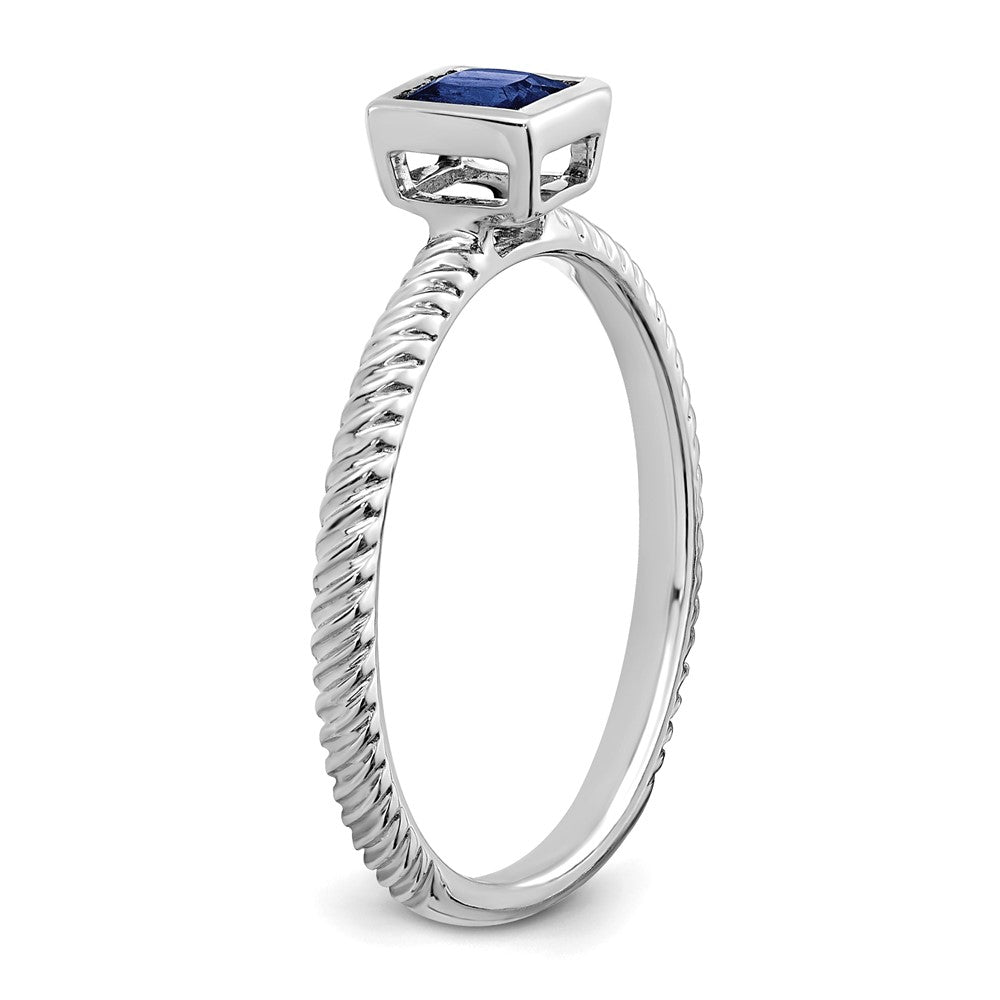 Solid 14k White Gold Square Bezel Simulated Sapphire Ring