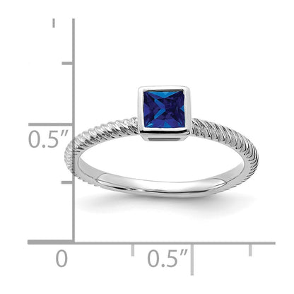Solid 14k White Gold Square Bezel Simulated Sapphire Ring