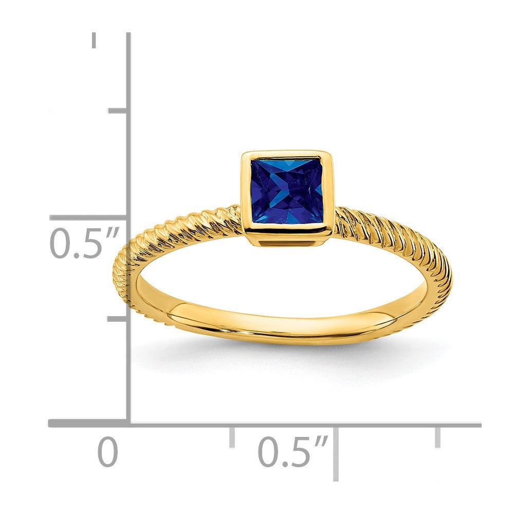 Solid 14k Yellow Gold Square Bezel Simulated Sapphire Ring
