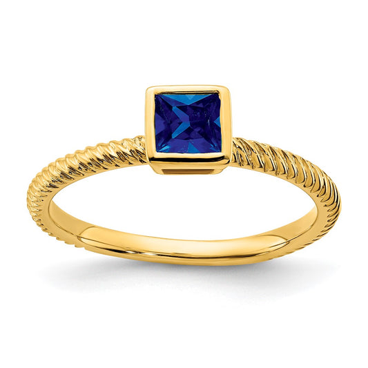 14K Yellow Gold Square Bezel Sapphire Ring