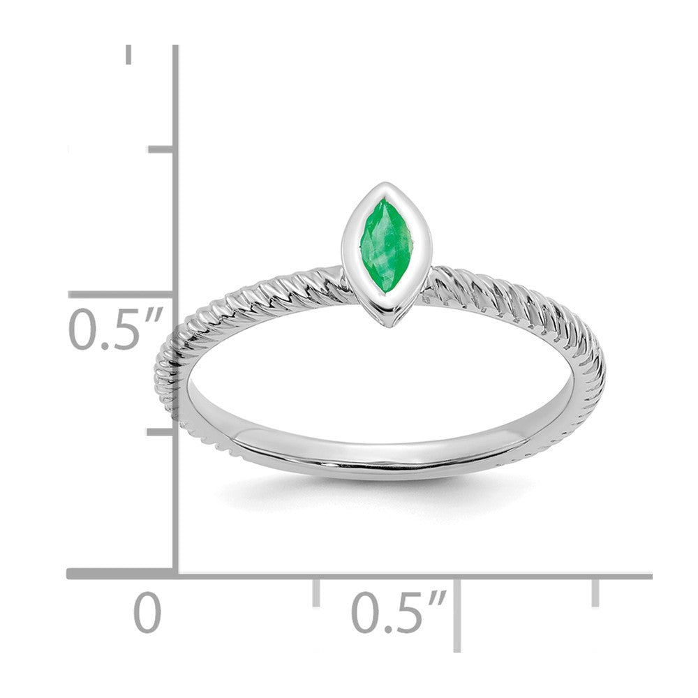 14k White Gold Marquise Bezel Emerald Ring