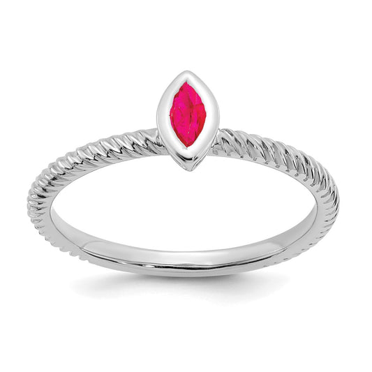 Solid 14k White Gold Marquise Bezel Simulated Ruby Ring