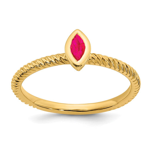 Solid 14k Yellow Gold Marquise Bezel Simulated Ruby Ring