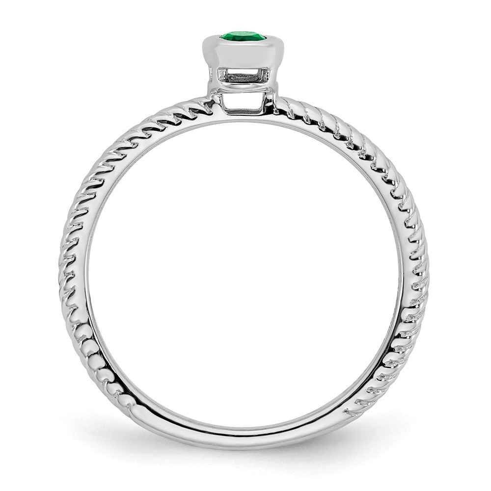 Solid 14k White Gold Oval Bezel Simulated Emerald Ring