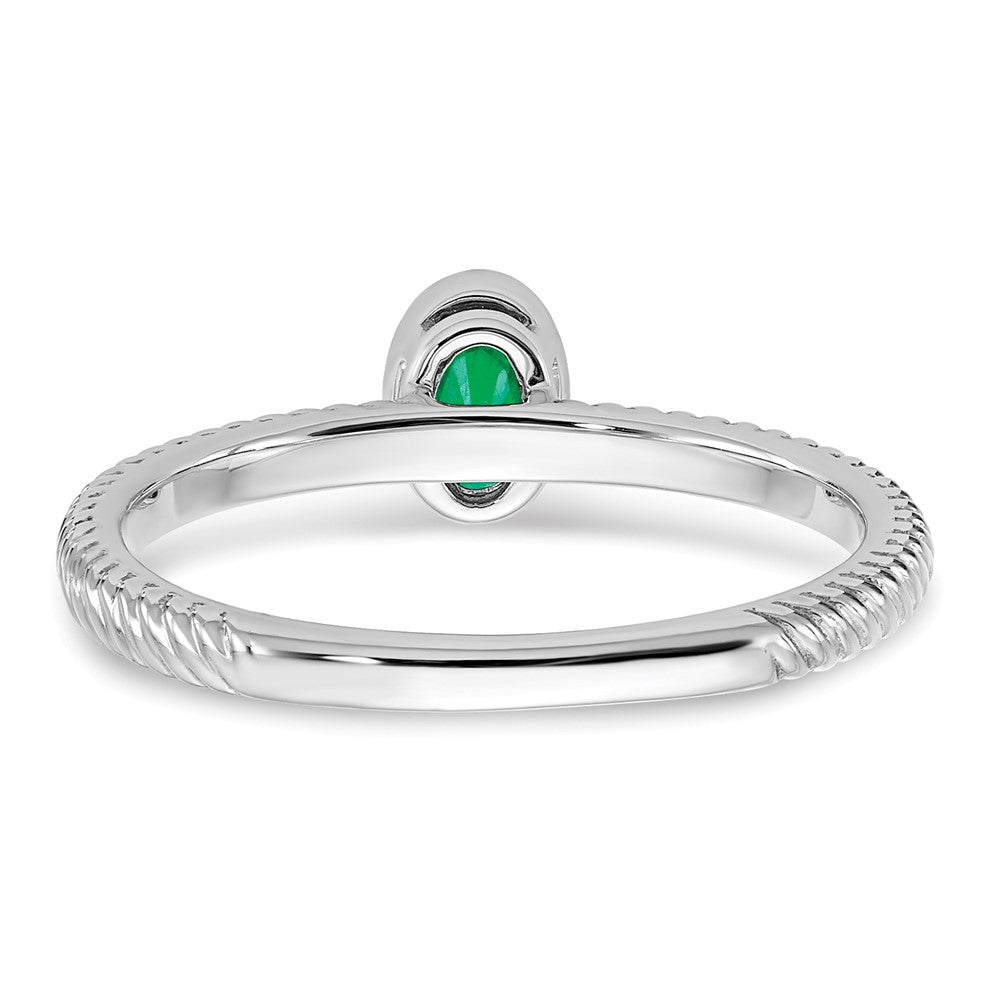 Solid 14k White Gold Oval Bezel Simulated Emerald Ring
