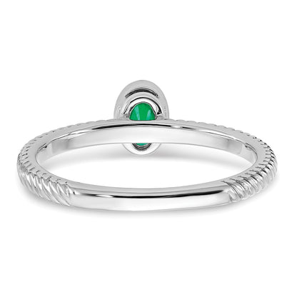 Solid 14k White Gold Oval Bezel Simulated Emerald Ring