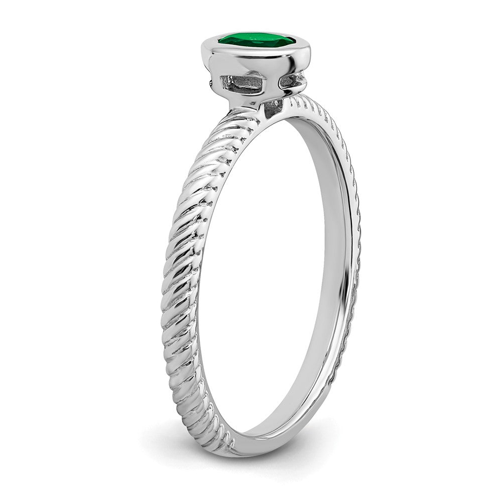 Solid 14k White Gold Oval Bezel Simulated Emerald Ring