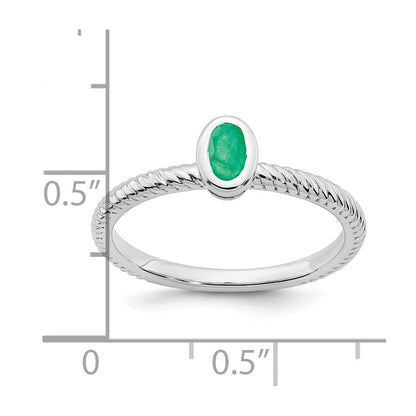 Solid 14k White Gold Oval Bezel Simulated Emerald Ring