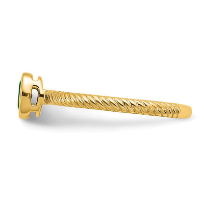 14K Yellow Gold Oval Bezel Emerald Ring