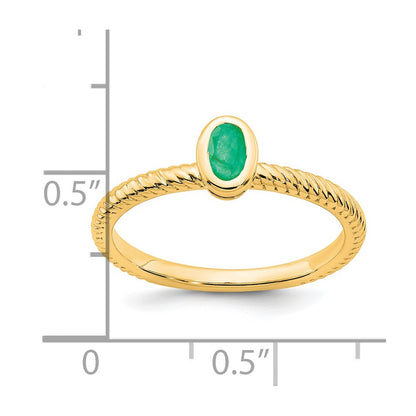 14K Yellow Gold Oval Bezel Emerald Ring