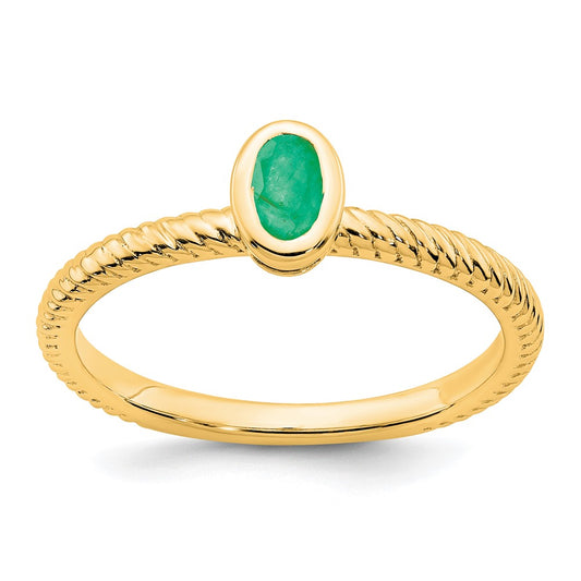 14K Yellow Gold Oval Bezel Emerald Ring